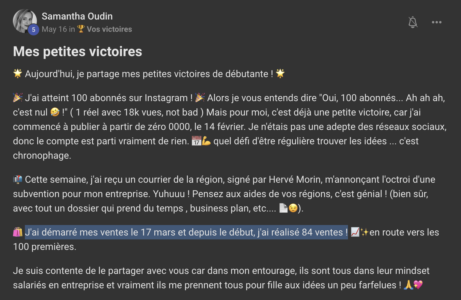 Victoire de Samantha